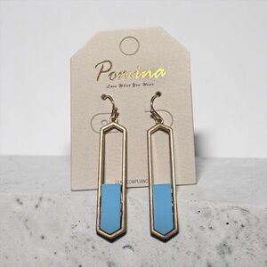 Pomina Geometric Gold Tone & Blue Bar Dangle Earrings  (BR1010/1)